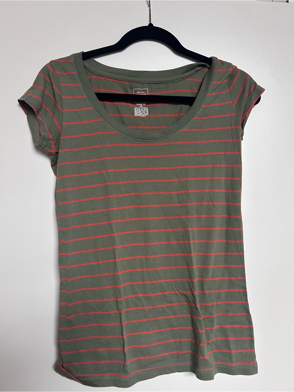 Mossimo Supply Co. Olive Green Tee with Coral Stripes